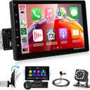 9 Single Din Touch Screen Car Stereo Carplay Android Auto, Rimoody Detachable Car Radio with Bluetooth FM Radio Mirror Link TF/USB/AUX Input Car Multimedia Player + Backup Camera