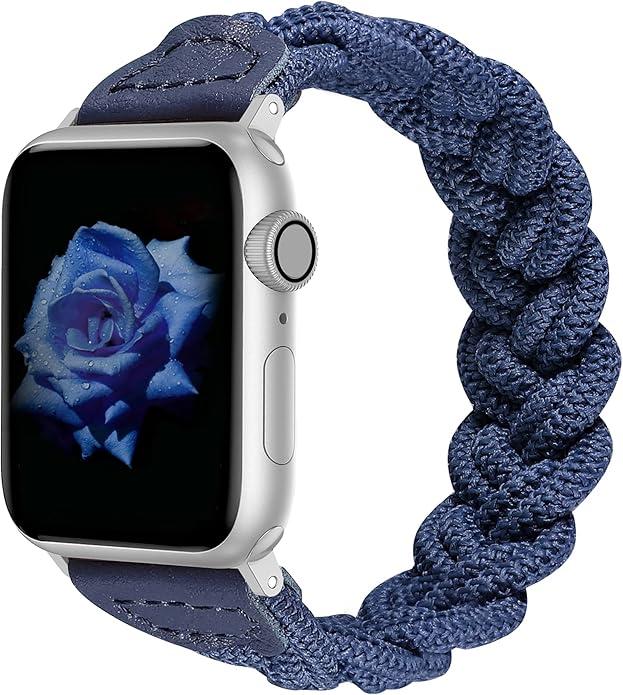 Wearlizer Stretchy Braided Band Compatible with Apple Watch Bands Women, Slim Elastic Solo Loop Strap Woven for iWatch, Size: 38/40/41/42mm(Series 11 10) S, Blue