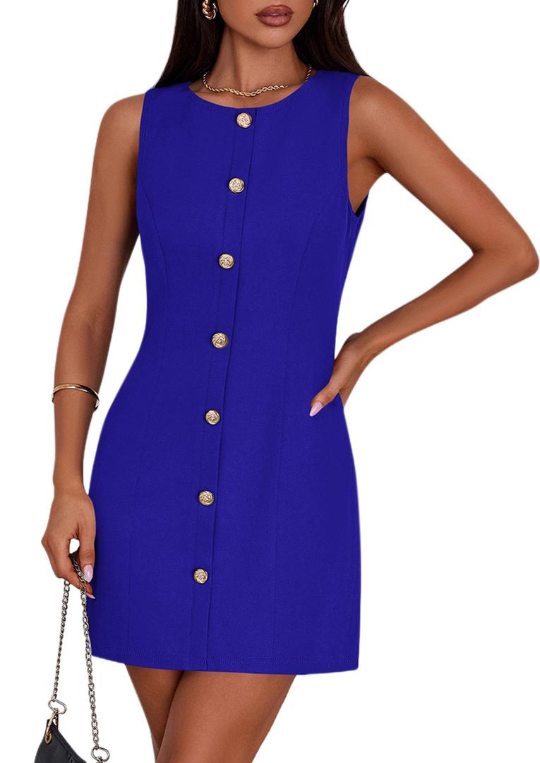 PRETTYGARDEN Work Dresses for Women 2026 Summer Business Formal Short Dress Sleeveless Button Down Elegant Office Outfits, M