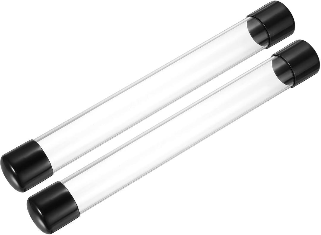PATIKIL Clear Rigid Tube Round Plastic Tubing with Black Rubber Caps Polycarbonate Water Pipe, 305mm/ 12 Inch Length, 30mmx32mm/1.18"x1.26", 2 Set