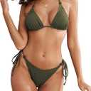 ZAFUL Women's Triangle Bikini Fishnet Halter Two Piece Sexy Swimsuit String Tie Side Bathing Suit L