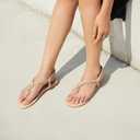 Rihero Rope Thong Sandals for Women Ankle Strap Slip On Comfortable Beach Flat Sandals (Beige)