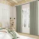 Sage Green 100% Blackout Linen Curtains 84 Inch Length 2 Panels Set for Living Room Bedroom Back Tab Thermal Insulated Black Out Drapes Room Darkening Farmhouse Style for Bedroom Window Curtains