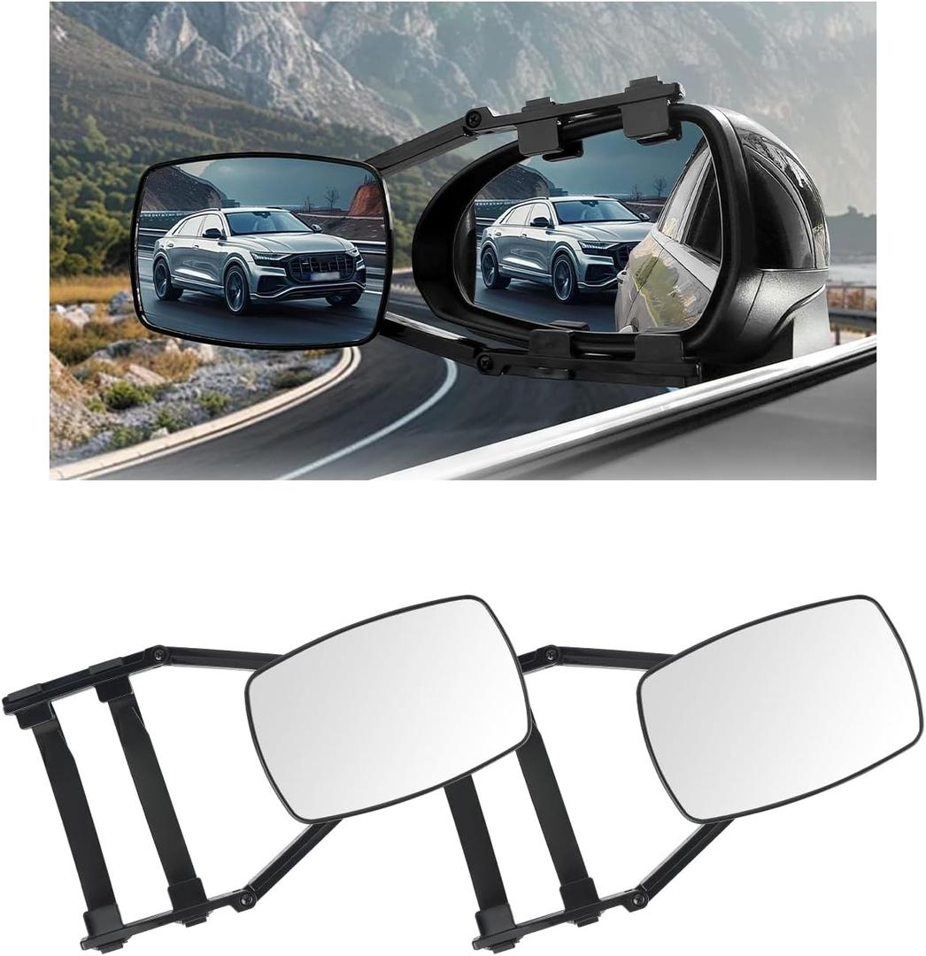 2PCS HD Towing Mirrors,Clamp-on Side Mirror Extensions for Towing & Reducing Blind Spots with Adjustable Mounting Straps,Universal Truck Mirror Extenders Trailer Accessories