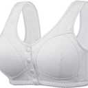 Ribbed Bras for Women Front Closure No Underwire Comfort Senior Wireless Snap Closing Bra White 38B