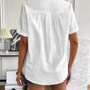 Zeagoo Women Linen Button Down Shirt Rolled Cuffed Short Sleeve Blouse Ladies Summer Casual V Neck Beach Cotton Tops (White, XL)