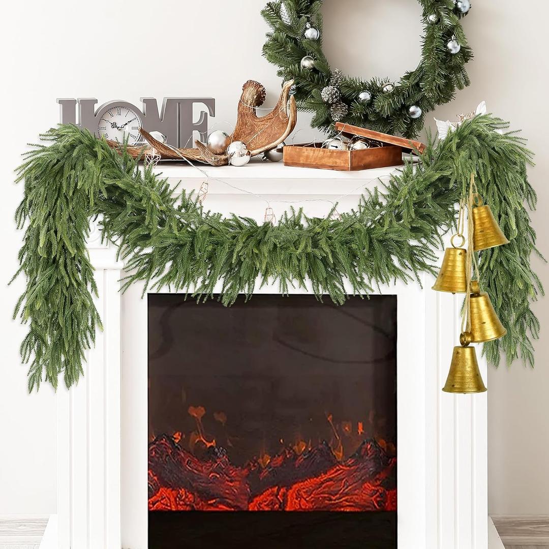 Sggvecsy 6.4Ft Christmas Norfolk Pine Garland Artificial Christmas Garland Real Touch Artificial Pine Greenery for Table Wall Mantle Indoor Fireplace Home Holiday Winter Decoration