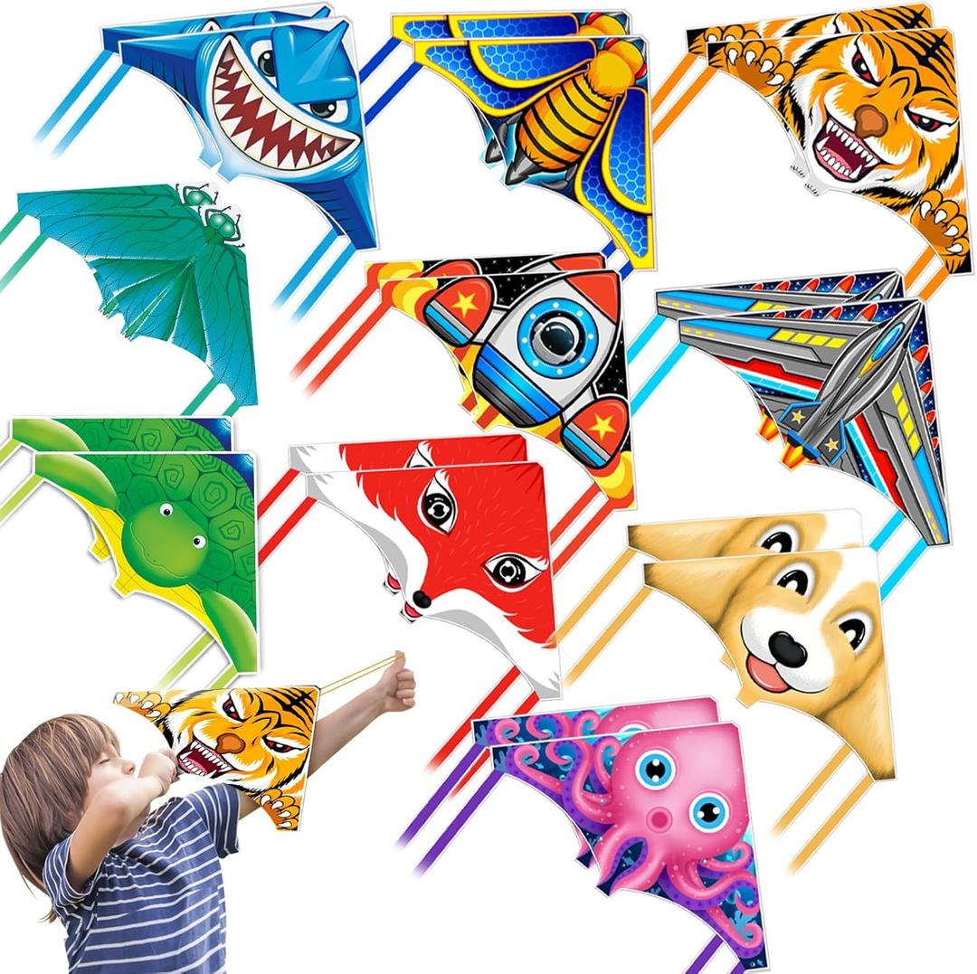 TCVENTS 20 Pack Mini Kites for Boys Girls 3-5 6 7 8 Gift & Party Favors, Finger Launcher Kites Easy to Fly Ejection Kite for Kids Teens Ages 4-18 Yard Park Outdoor Sports Flying Toys(10 Patterns, B)