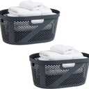 Mind Reader 40L Ventilated Laundry Baskets, Lightweight Clothes Hamper with Cutout Handles for Bathrooms and Closets, Plastic, Set of 2, Gray