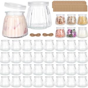 40 Pack 4 oz Mini Glass Jars with PE Lids - Small Yogurt/Pudding Containers for Wedding Favors, Honey, Spices & DIY Crafts (Includes Labels & String)