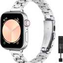 STIROLL Thin Replacement Band Compatible for Apple Watch 38mm 40mm 41mm 42mm(Series 11 10), Stainless Steel Metal Wristband Women Men for iWatch Ultra SE Series 9 8 7 6 5 4 3 2 1, Silver