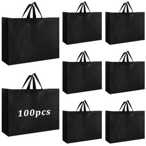 Amylove 100 Pcs Shopping Bags Bulk Large Plastic Gift Bags with Handles Black Retail Bag Frosted Tote Bag for Small Business Boutique Wedding Holiday Gift Packaging 16"x 12"x 6"