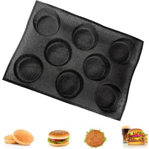 Dioycli Silicone Hamburger Bun Pan, Perforated Mesh Burger Bun Molds, 8 Cavities, Black