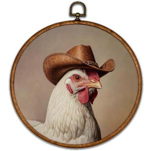 KSDUT Western Chicken Wall Art Decor - Preppy Trendy Southwestern Country Wall Art Canvas Frame Hanging Prints, Retro Vintage Rustic Wall Art Decor for Farmhouse Home Dorm Decorations 10"x10"