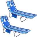 SUNNYFEEL Lay Flat Tanning Chair with Face Down Hole & Arm Slots, Backpack Beach Lounge Chair, 5-Position Folding Sunbathing Chair, 300 LBS Heavy Duty, 72" L x 22" W for Beach, Pool, Camping, Standard -2PCS