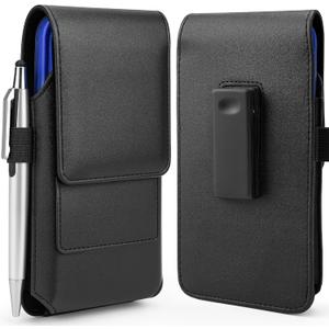 Mopaclle Phone Holster with 360 Rotating Clip,Cell Phone Belt Holder Compatible with iPhone 17 Pro Max/Air,iPhone 16 Pro Max,15 14 Pro Max & Plus,Galaxy S25+/S24+/S23+ & FE Models, Fit with Case On (02 Leather -Black)