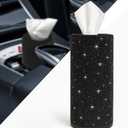 Bling Car Tissue Holder for Cup Holder  Sparkly Rhinestone Round Tissue Dispenser with 1 Pack Tissues  Fits Standard Auto Cup Holders  Stylish Car Interior Accessory for Women(Black)