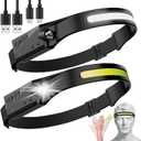 LED Headlamp, 2 Pack Rechargeable Flashlight for Adults, 230 Wide Beam Headlight, Motion Sensor Head Lamp, Adjustable Headband Outdoor Waterproof Head Light for Running, Camping, Hiking