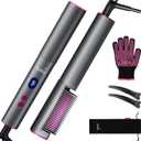 Hair Straightener Brush, 9 Temp Settings with LED Display, 30s Fast Heating for Sleek & Smooth Hair, Dual Voltage Travel Hot Comb with 3D Brush Teeth, Portable Hair Styling Tool for Women (Black)