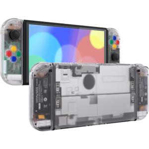 eXtremeRate DIY Full Set Shell for Nintendo Switch OLED, Replacement Console Back Plate & Kickstand, Custom NS Handheld Controller Housing with Full Set Buttons for Nintendo Switch OLED - Clear
