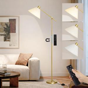 Remote Floor Lamp for Living Room and Bedroom - Modern Tall Standing Lamps with Led Blub and Dimmable Light - Gold Arc Stand Lights with Shade for Home Decor, Office, Reading and Corner