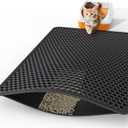 Cat Litter Mat - 46" x 35" Jumbo Litter Box Mat with Double Layers, Urine-Proof and Non-Slip Litter Trapping Mat, Easy to Clean Kitty Litter Mats for Floor, Scatter Control, Black