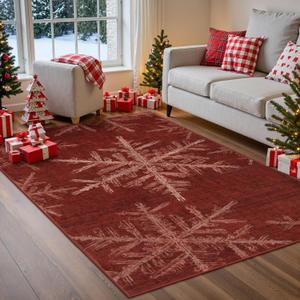 Lahome Snowflake Christmas Area Rugs, 5x7 Indoor Christmas Rug for Bedroom Non Slip Washable Living Room Rugs Holiday Decor Soft Red Rug Throw Carpet for Entryway Kitchen Dining Room(5'x 7',Red)