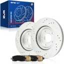 KAX Front Brake Kit, Drilled and Slotted Brake Rotors, Ceramic Brake Pads | Fits Nissan Altima 2014-2023, Nissan Altima 2013 2.5L, Nissan Altima 2013 3.5L, Automotive Replacement Brake Kit (Silver)