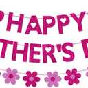 Mother's Day Decorations Banner - Happy Mothers Day Decor Sign with 3D Flower Garland Glitter, Pre-strung Hanging Bunting Banner for Mom Party Supplies, Home Wall Mantle Decor, Best Mom Ever Photo Backdrop, Rose Red