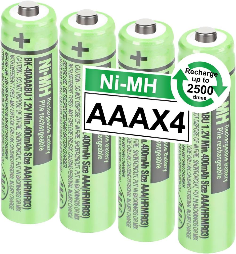 4Pack BK-40AAABU Ni-MH AAA Rechargeable Batteries 400mah AAA Ni-MH Rechargeable Batteries 1.2V for Panasonic Cordless Phones, Remote Controls, Electronics