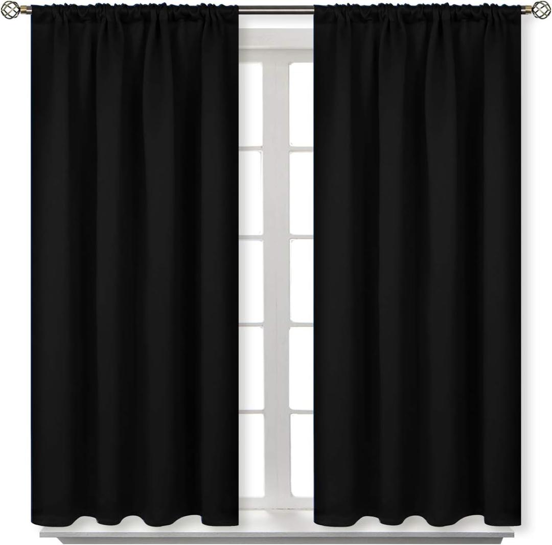 BGment Black 54 Inches Length Blackout Curtains for Bedroom - Rod Pocket Thermal Insulated Drapes for Short Window/Basement Room Darkening Blinds Shading Privacy, 42 x 54 Inch, 2 Panels