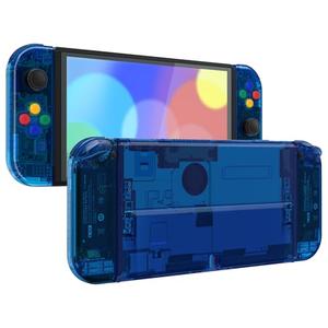 eXtremeRate DIY Full Set Shell Buttons for Nintendo Switch OLED, Crystal Clear Blue Replacement Console Back Plate & Kickstand Custom Case Housing for Nintendo Switch OLED JoyCon - No Controller
