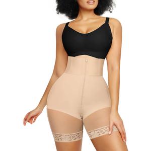 SHAPELLX High Waisted Body Shaper Shorts Shapewear for Women Tummy Control Thigh Slimming Slip Shorts Butt Lifting Shapewear (Small, B2-beige-zipper Closure)