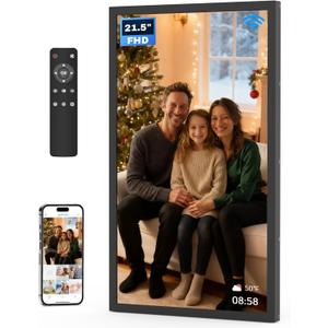 21.5 Inch Digital Picture Frame 32GB, Large Digital Photo Frame 1920x1080 FHD IPS, WiFi Electronic Photo Frame with Remote Control, Wall-Mountable, Share Photo/Video via Apps, Email, Black