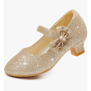 Dufannie Girls Dress Shoes Low Heel Princess Flats Mary Jane Flower Wedding Party Glitter Shoes for Kids Toddler Size 12