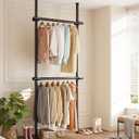 Floor to Ceiling Clothes Rack, Heavy-Duty Telescopic Garment Rack, 43–122in Height & 30–47in Width, 220lbs Total Load Capacity, 2-Pole, Black