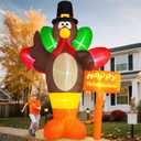 Danxilu 10 FT Giant Thanksgiving Inflatables Turkey Outdoor Decorations with Colorful Big Tail & Pilgrim Hat, Built-in LED Lights Inflatable Turkey Blow up Yard Decoration for Garden Lawn Fall Decor