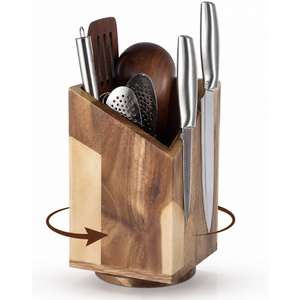Magnetic Knife Block Without Knife Wood Utensil Holder 360° Rotatable Magnetic Knives Holder Organizer 9.65 x 5.5 Inches Universal Magnet Organizer Large Acacia Wood Kitchen Farmhouse Countertop Cook