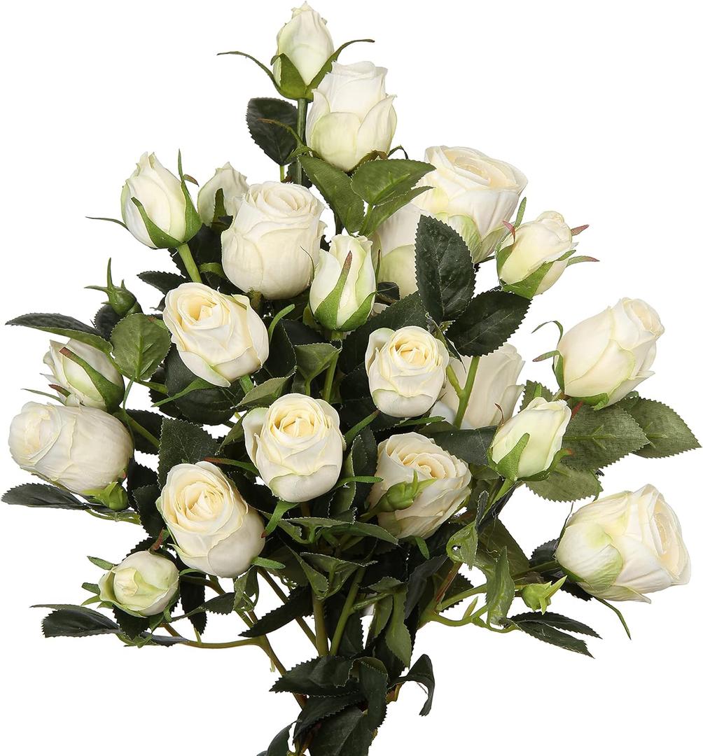 DILATATA Artificial Rose Silk Flowers 21" Long Fake Rose Flower Bushes for Wedding Decor Home Decoration Faux Roses Decor- Fake Cream Rose with Stem -3pcs Cream Flower