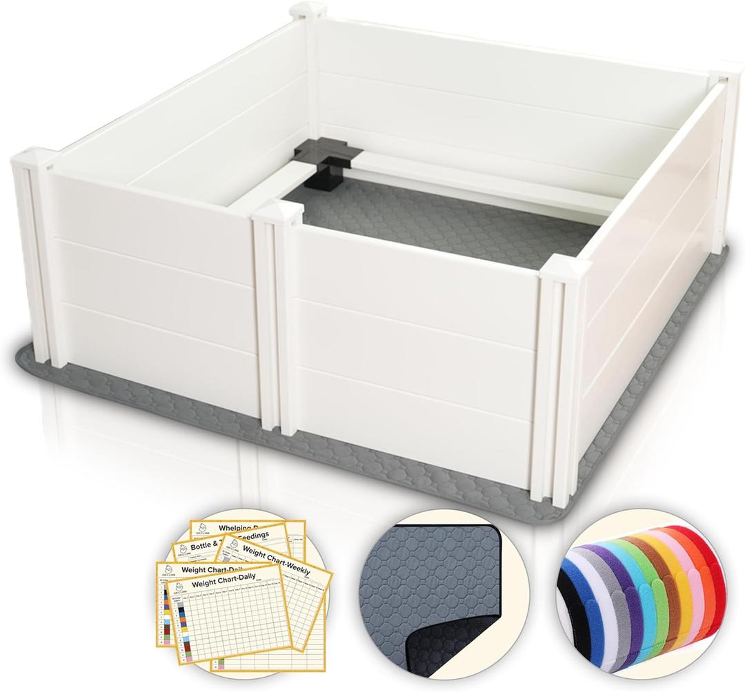 48"x 48" Whelping Box Kit for Dogs and Puppies with Rails,Suitable for Large/Medium Dogs,White