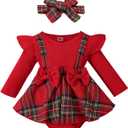 CIYCUIT Baby Girl Outfits Long Sleeve Ruffle Lace Romper Dress Clothes (12-18 Months, Q2 Red)