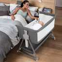 Cowiewie Bassinet Bedside Sleeper, Baby Bassinet with 7 Adjustable Height, Bedside Bassinets for Baby with Breathable Mesh Sides & Mattress, XL Storage, Easy Folding Bedside Crib (Pyramid Dark Gray)