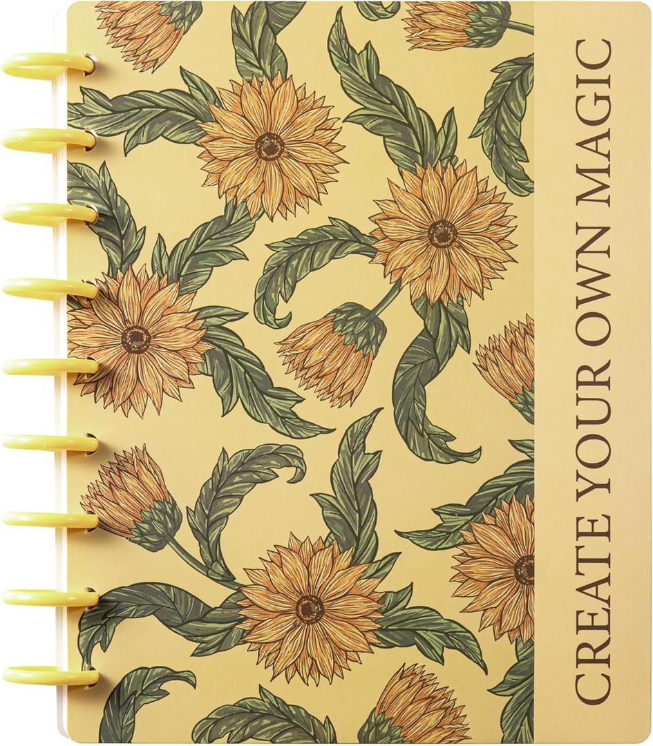 Disc-Bound Morning Glory Journal for Women & Men, Lined Notebooks, 200 Pages, College Ruled Journals Notebook for School Office (Yellow)
