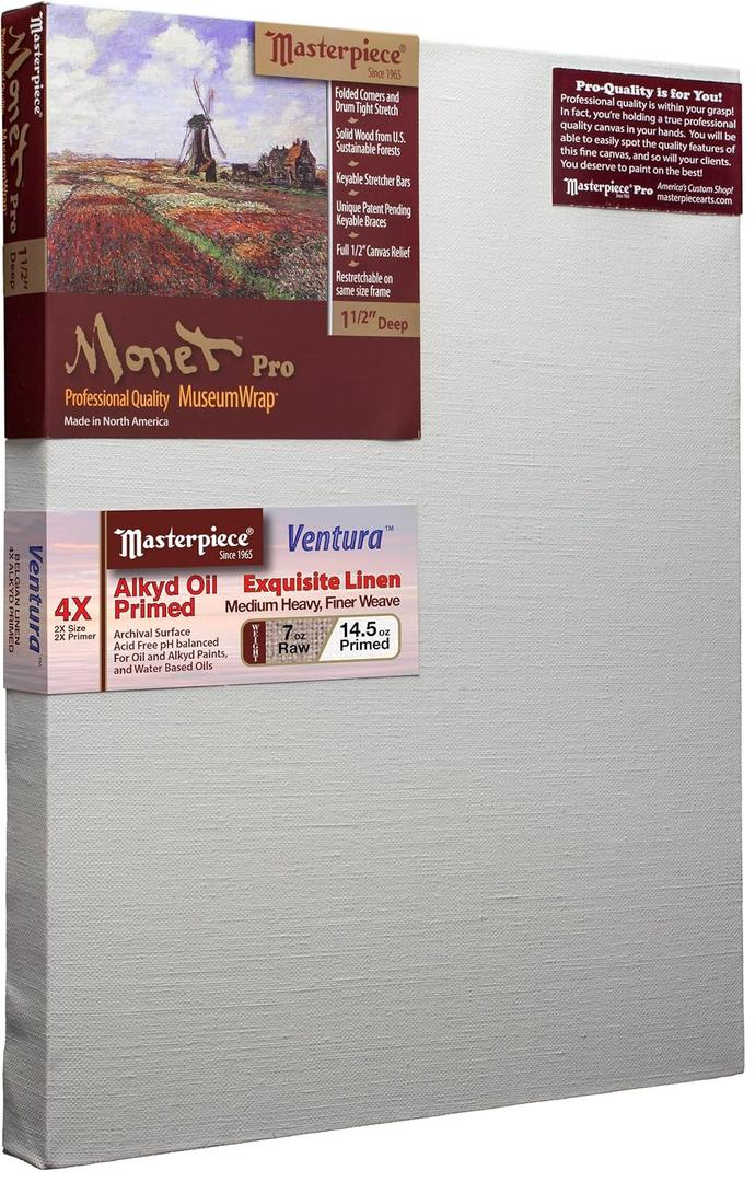 Masterpiece ZSMV-1219 Monet Pro 1.5" Deep Linen 11.3oz - Ventura - Alkyd Oil Primed Stretched Artist Canvas 12" x 19" 3 Pack