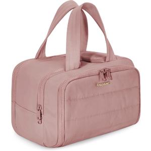 BAGSMART Travel Toiletry Bag, Lightweight Large Wide-open Travel Bag for Women, Puffy Cosmetic Makeup Bag Organizer with Handle for Accessories,Essentials, Toiletries, Dark Pink (EXP 07/27/26)