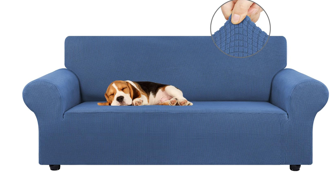 KEKUOU Stretch Loveseat Sofa Cover Slipcover, Couch Covers for 2 Cushion Couch Sofa (55"-79") Furniture Protector Sofa with Elastic Bottom for Kids, Dog.  (Medium, Charcoal)