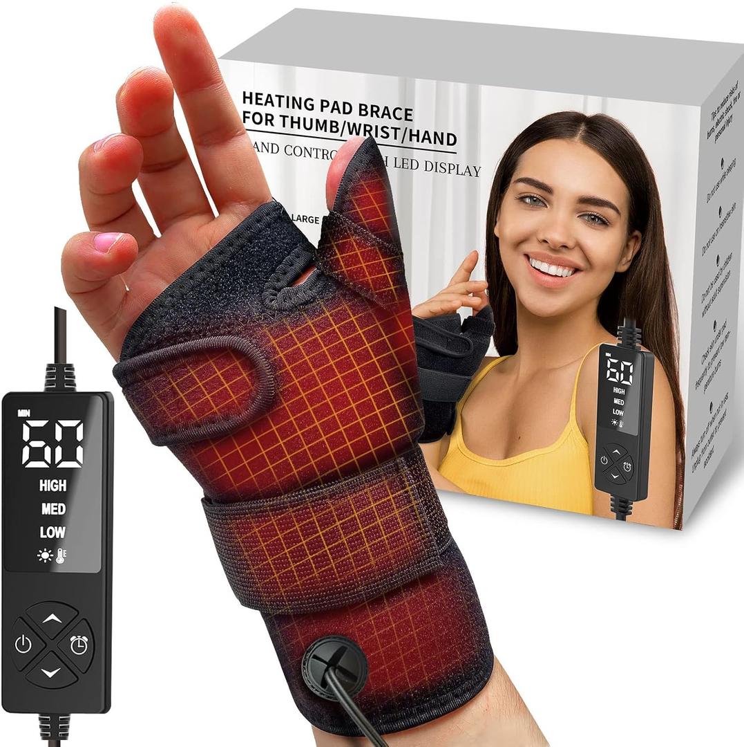 sticro Wrist Thumb Brace Heating Pad for Arthritis and Carpal Tunnel Relief, Hand Heating Pad for Sprains Trigger Thumb, Tendonitis Pain Relief - Left Right Hand (S/M) (Black Wrist Thumb Brace)