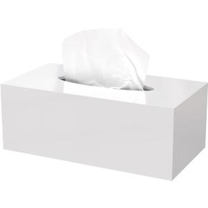 Acrylic Tissue Box Cover Rectangle, PITBVO White Tissue Box Holder, Facial Napkin Dispenser for Bathroom Kitchen Bedroom Office Hotel Use Shiny White (9.85"L x 5.1"W x 4.5"H)