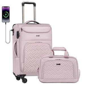 Coolife Luggage Carry On Luggage Underseat Luggage Suitcase Softside Wheeled Luggage Lightweight Rolling Travel Bag Underseater (Pink, Carry-On 16-Inch)