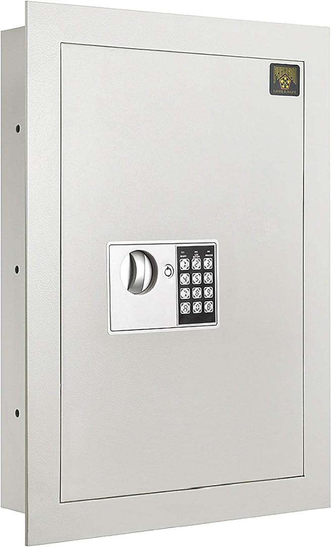 In-Wall Safe with Electronic Keypad and 2 Manual Override Keys - Protect Money, Jewelry, and Passports at Home or Business by Paragon Safes (White) (Light Gray)